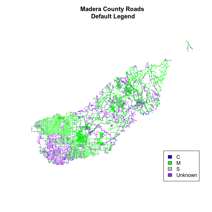 SJER roads map with custom legend.