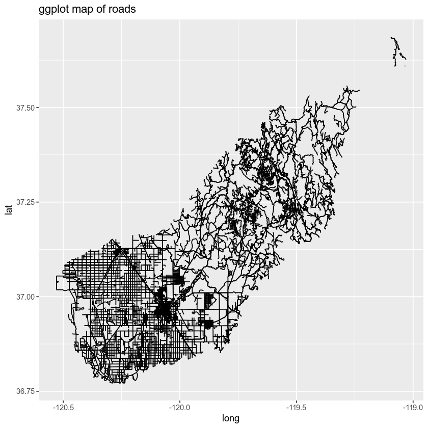 Basic ggplot of roads.