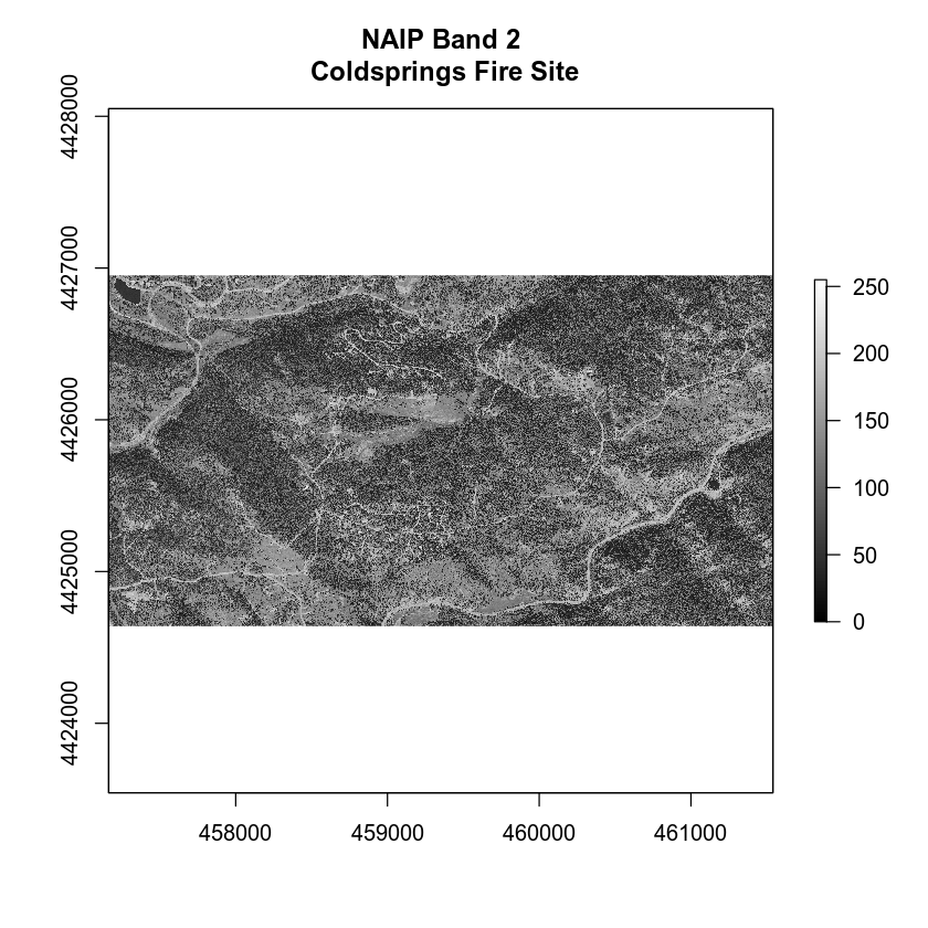 Plot individual NAIP band - band 2.