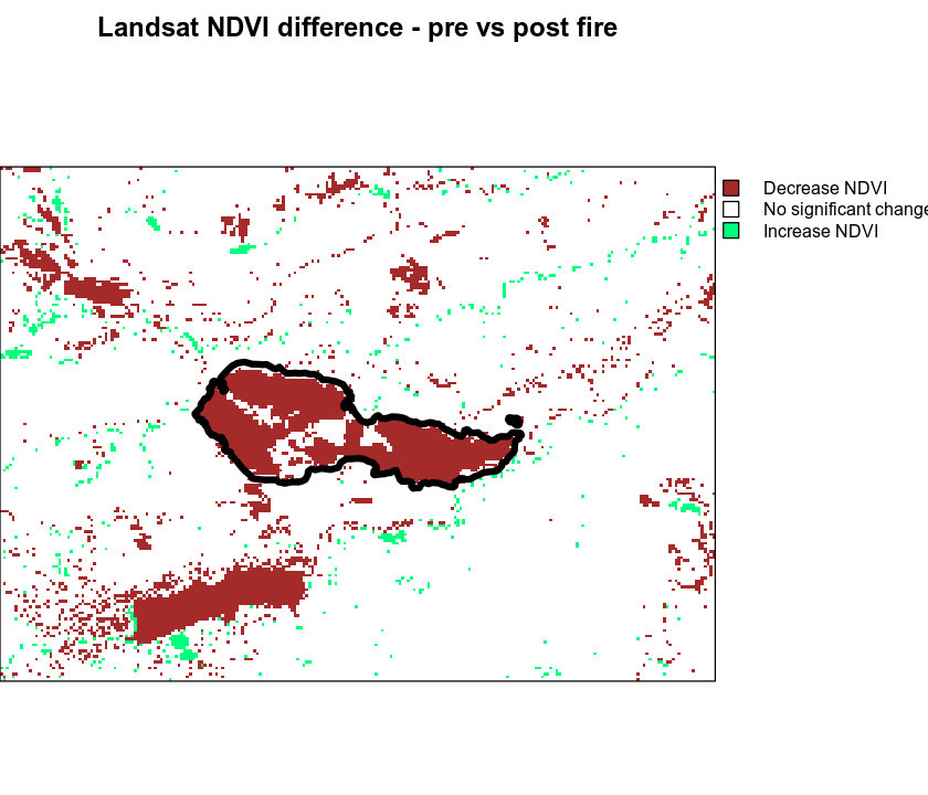 Difference in NDVI pre vs post Cold Springs fire.