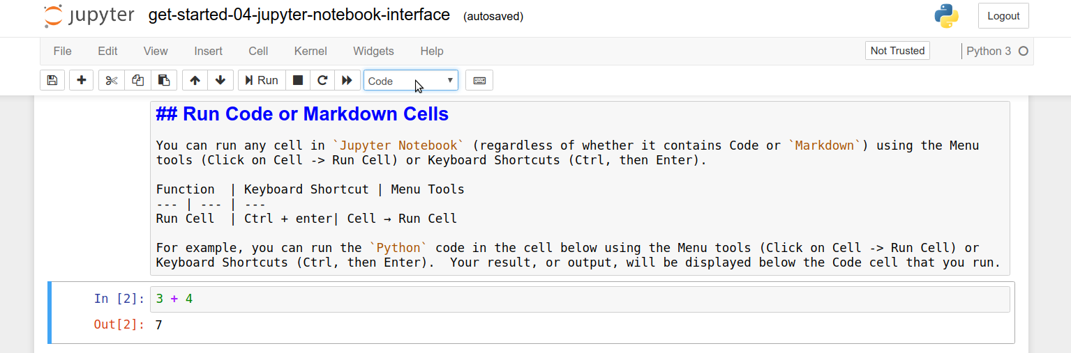 You can check the cell type of any cell in Jupyter Notebook using the Toolbar. The default cell type is Code.