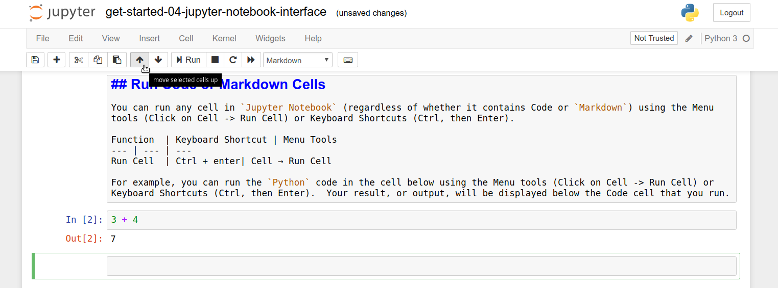 You can use the menu bar in Jupyter Notebook to move cells within the Jupyter Notebook file.