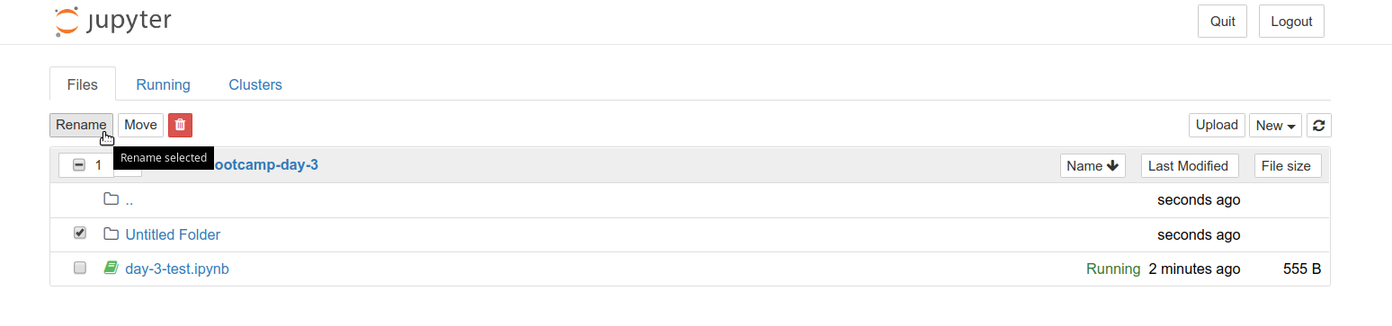 You can rename directories by selecting the checkbox to the left of the directory name and then clicking on the option Rename.
