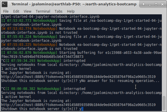 You can close the Jupyter Notebook Session from the Terminal.