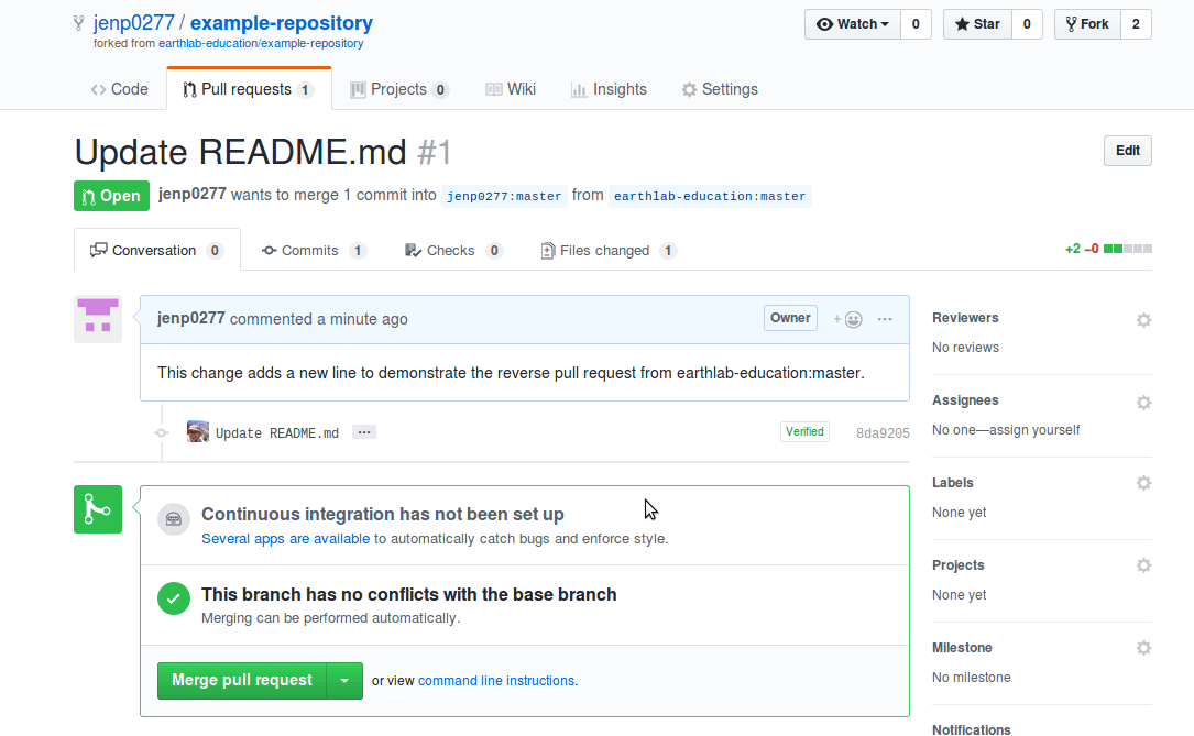 After creating a pull request, you merge the pull request to apply the changes from the original repository to your fork.