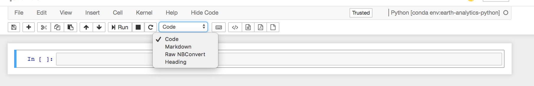 You can check the cell type of any cell in Jupyter Notebook using the Toolbar. The default cell type is Code.