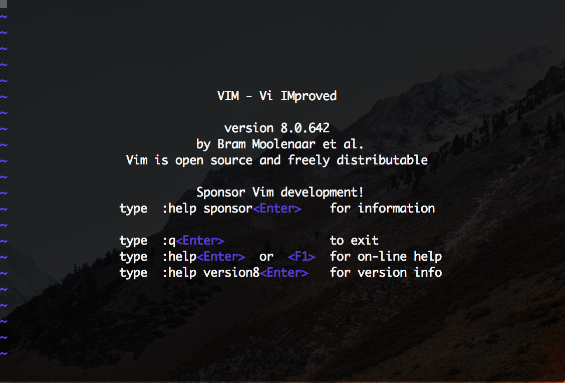 An image showing the welcome screen of vim.