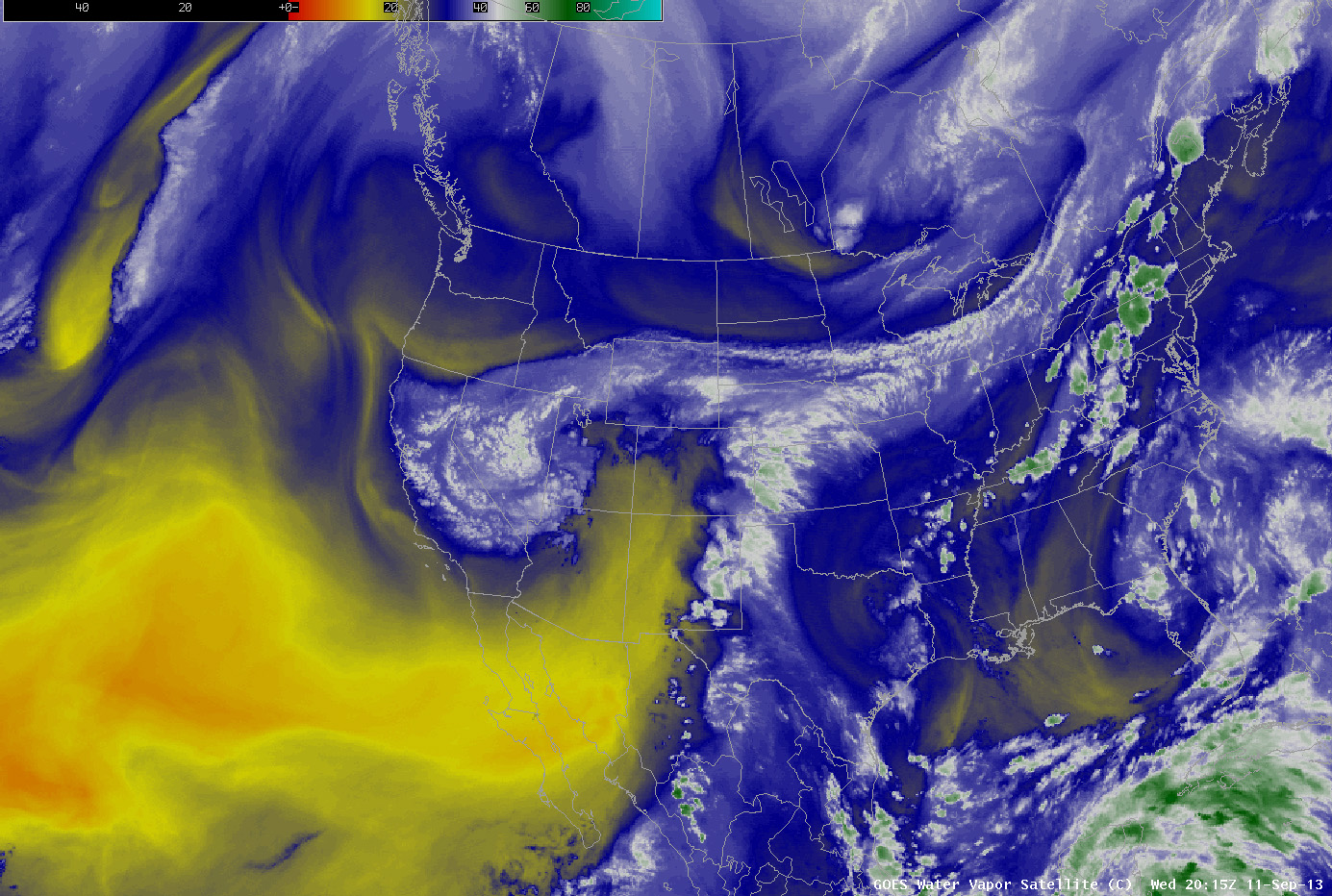 GOES satellite imagery of the rain that caused the 2013 Colorado floods.