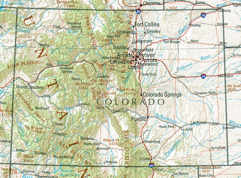 Map of Boulder, Colorado and the Front Range.