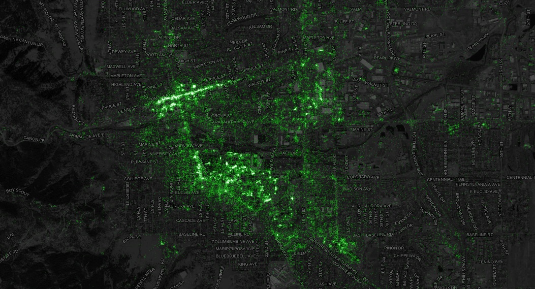 image showing tweet activity across boulder and denver.