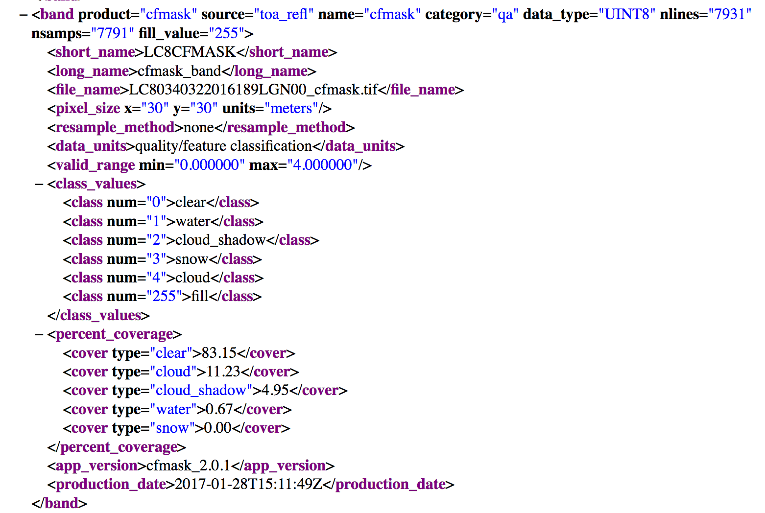 Landsat metadata