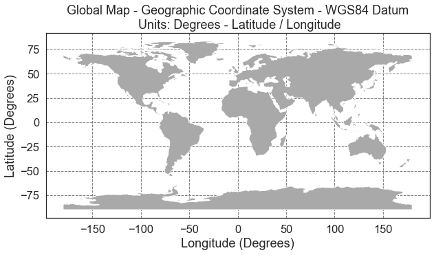 Global Map in Geographic Coordinate System WGS84 Datum