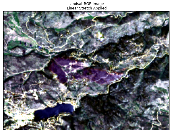 Landsat 3 band RGB color composite with stretch and more clip applied.