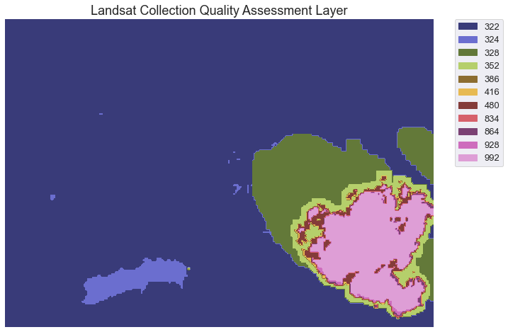 Landsat Collection Pixel QA layer for the Cold Springs fire area.