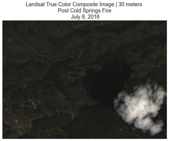 RGB Landsat image for the Cold Springs fire area with a cloud blocking part of the image.