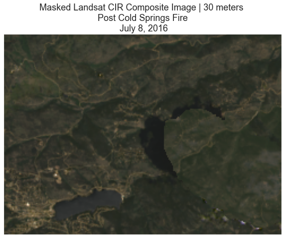 Landsat CIR Composite image after replacement of masked pixel values using a cloud-free image for the post-Cold Springs fire.