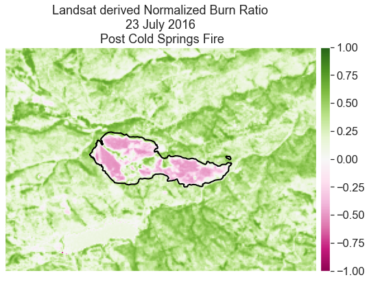 NBR - Post Cold Springs Fire using Landsat 8 data.