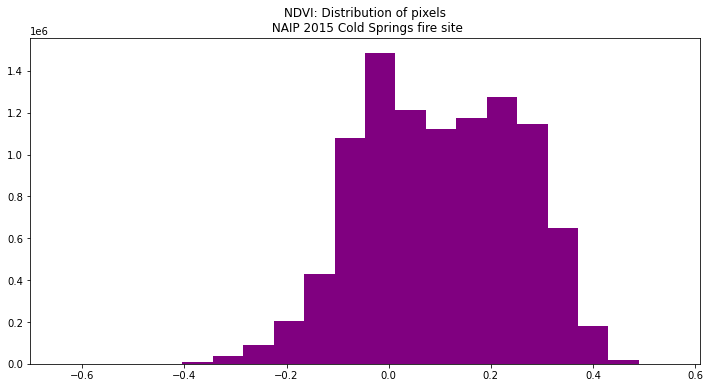 Histogram of NDVI values derived from 2015 NAIP data.