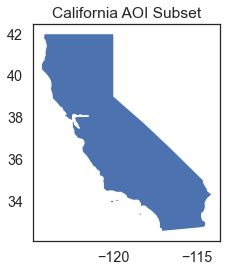 Plot showing the area of interest - California.