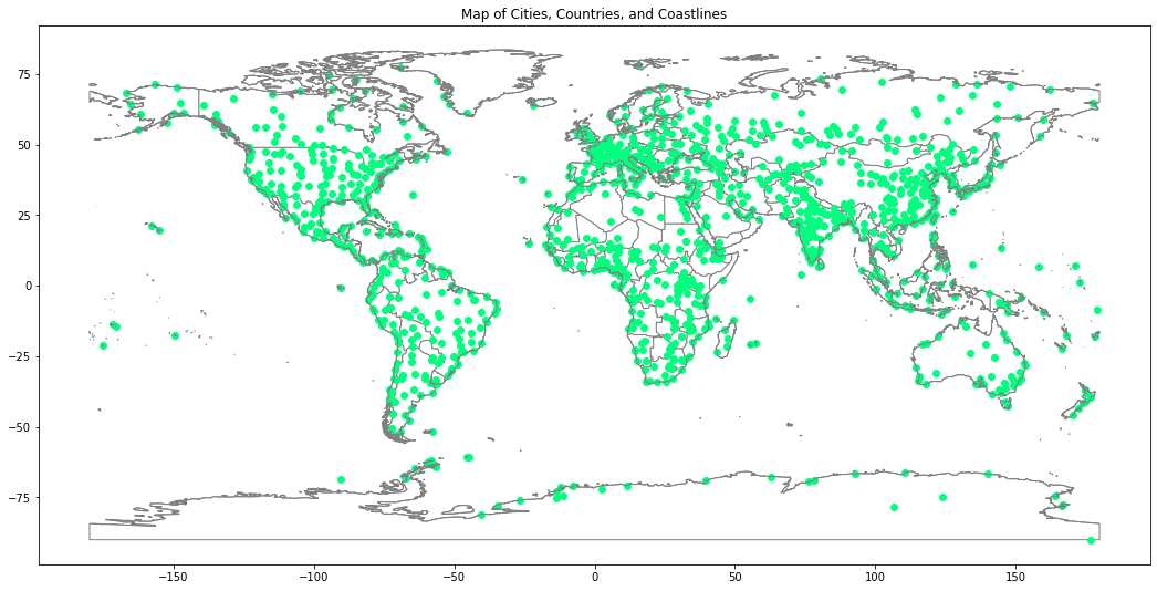 Global political boundaries with major cities.