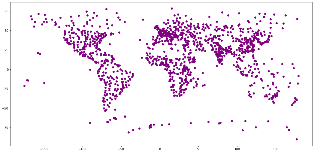 Global cities plotted without boundaries.