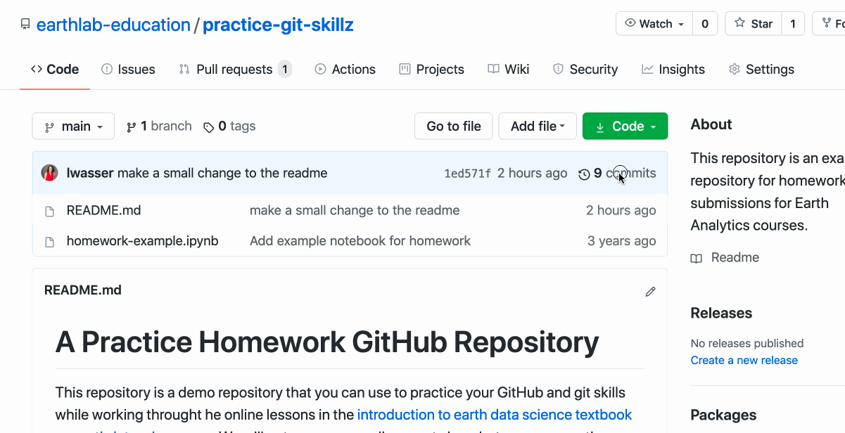 The full list of commits that have been pushed to a repository are available for you to see and review as needed on GitHub.com by clicking on the commits text on the repo home page.