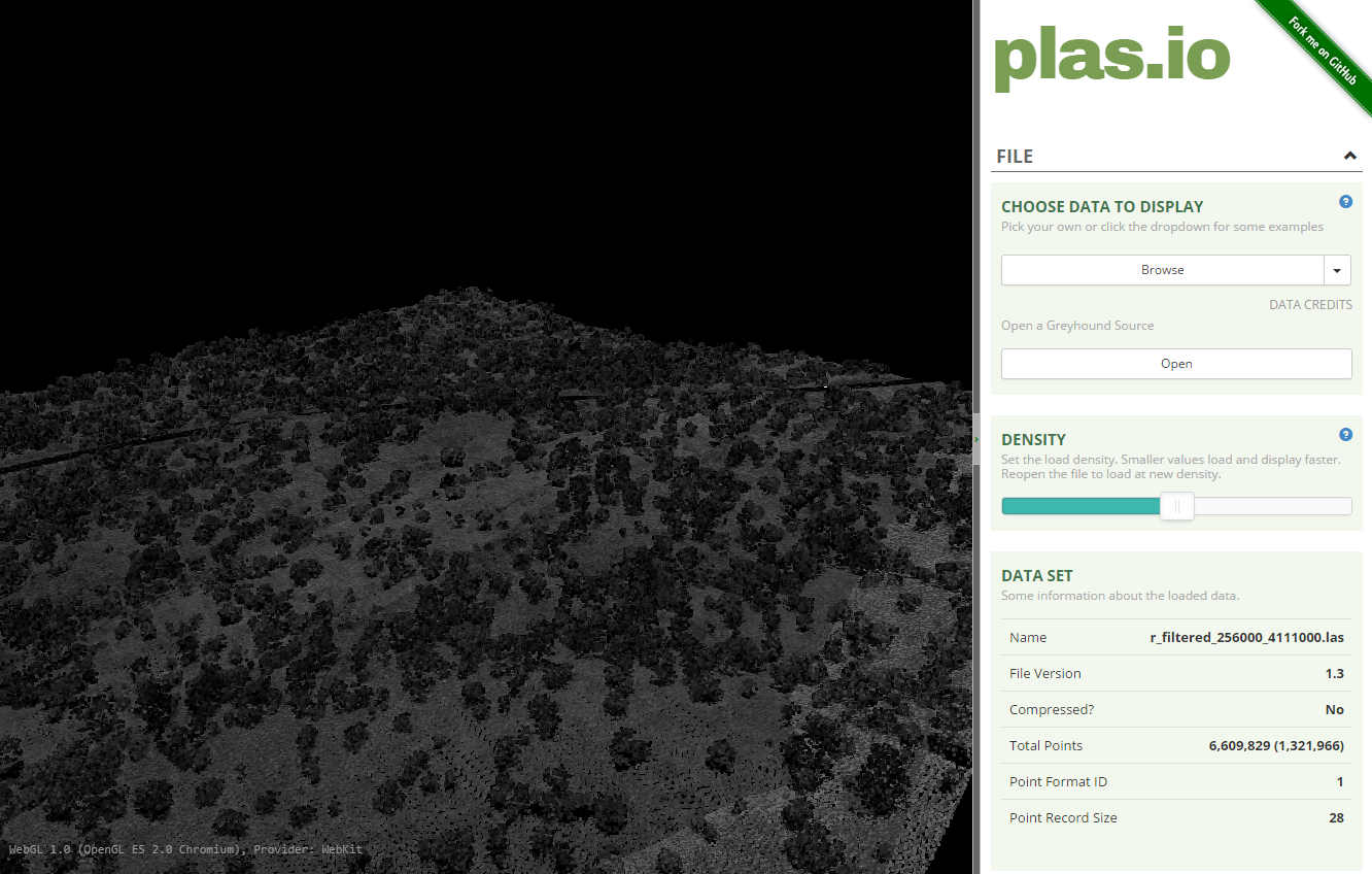 Lidar data in the plas.io online tool.