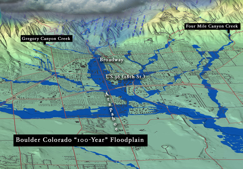 The 100-year floodplain in Boulder