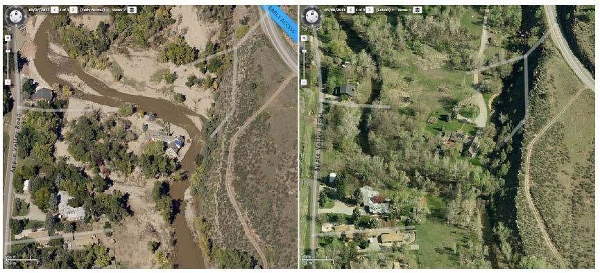 The St. Vrain River before and after the Colorado floods